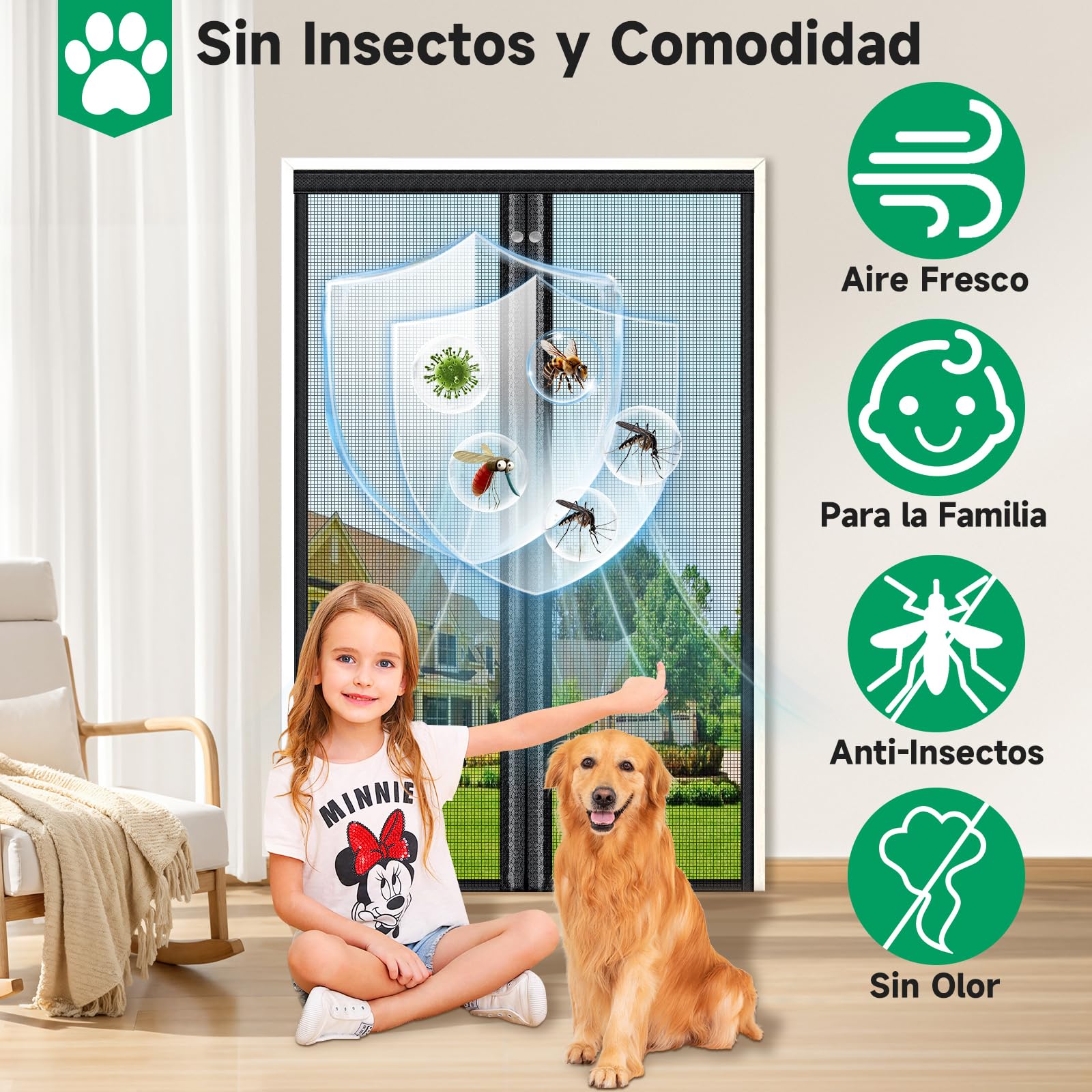 Mosquitera Puerta Magnetica, 90x210cm Cierre Magnético Completo, Sin Huecos, Fibra de Vidrio, Protección Contra Insectos, Imán sin Necesidad de Taladrar, Resistente a la Rotura, Resistente