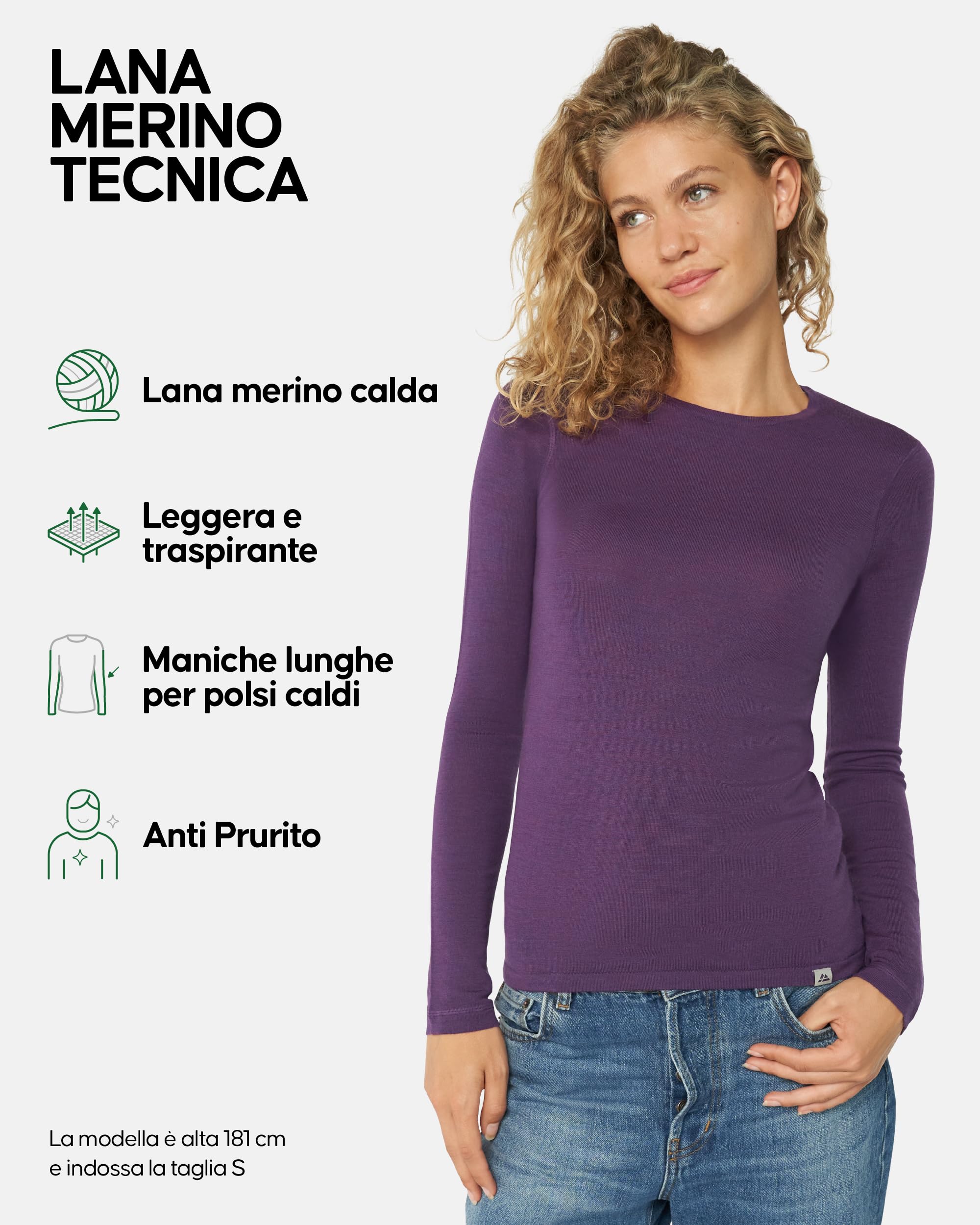 DANISH ENDURANCE Maglia Termica Donna in Lana Merino, Manica Lunga, per Sci, Trekking, Escursionismo