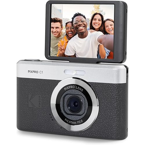 Kodak PIXPRO C1 Digital Camera, 13MP Compact Point & Shoot with 4X Optical Zoom, 180 Degree Flip Screen, 1080p HD Video, Black