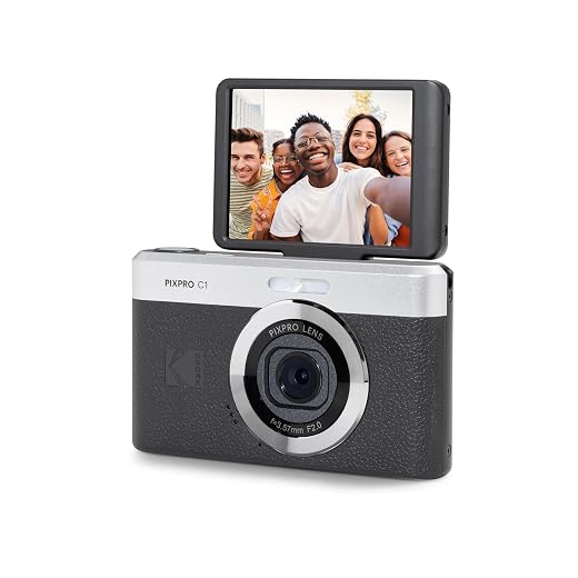 KODAK Câmera digital com zoom PIXPRO C1 Black – 13 MP compacta aponte e fotografe com tela flip LCD de inclinação de 2,8 polegadas 180°, design retrô vintage com zoom 4X e vídeo Full HD 1080p
