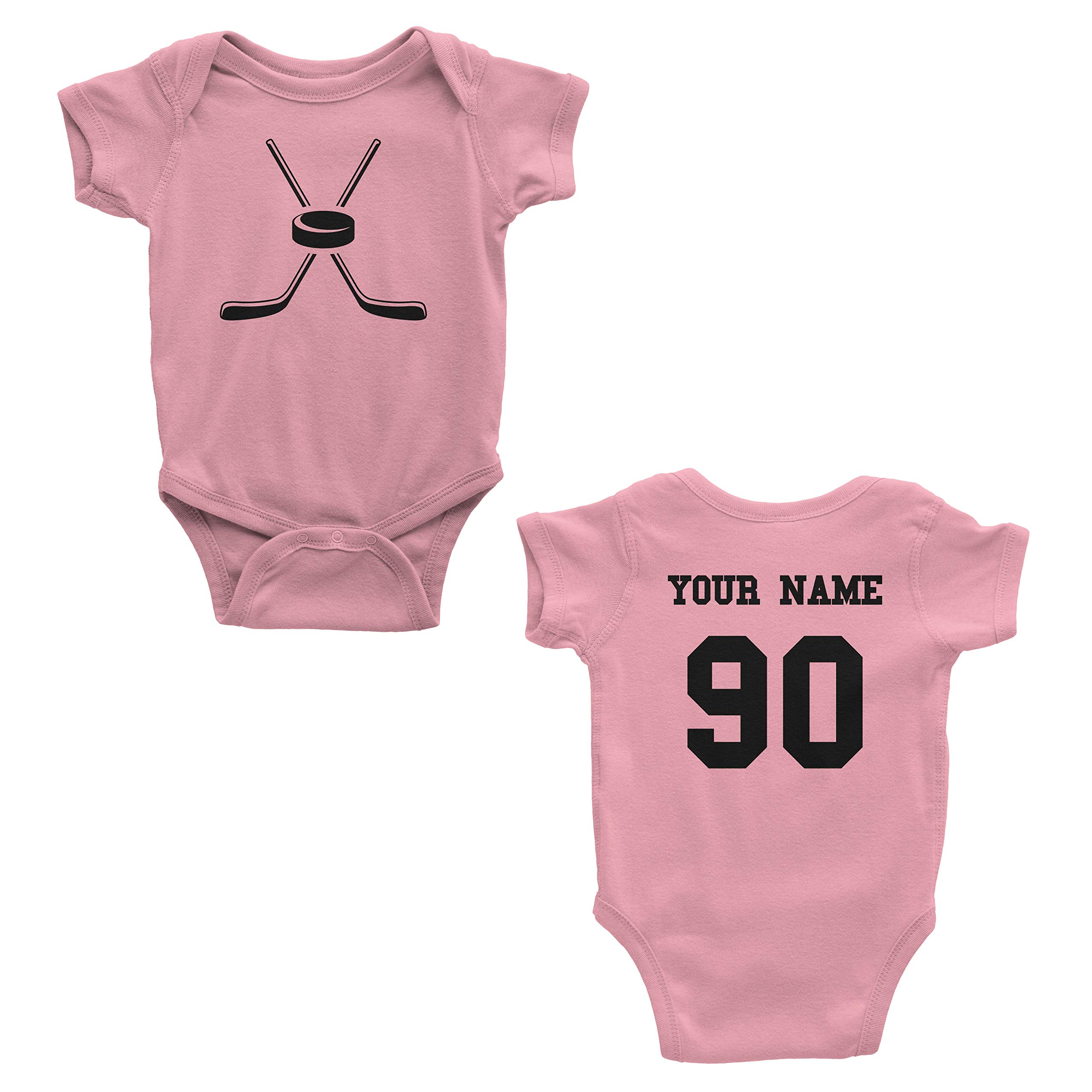 Hockey Custom One Piece Bodysuit for Baby – Personalized Name and Number (24 Months, Pink)