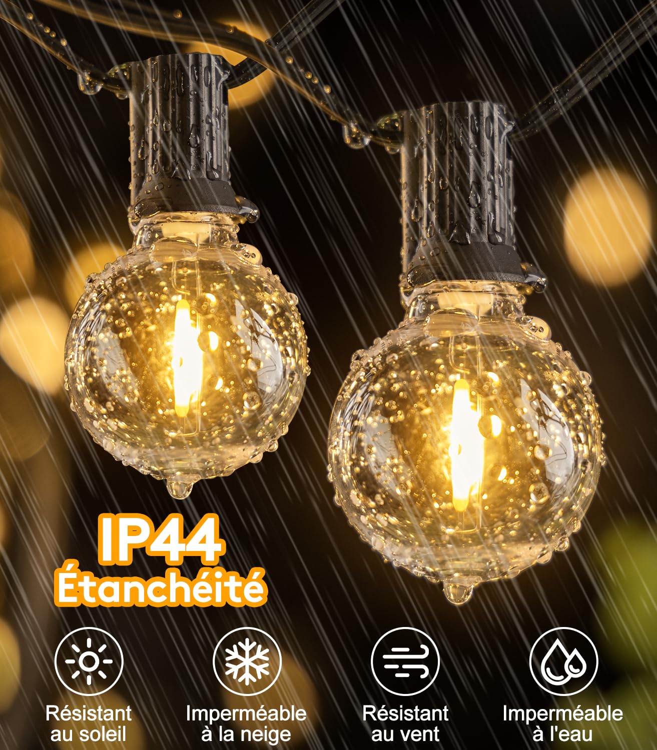 Guirlande Lumineuse Guinguette Exterieur Led 45M Guirlandes Guinguette Lumineuses Extérieur avec 62+2 Ampoules IP44 Étanche pour Jardin Terrasse Balcon Mariage