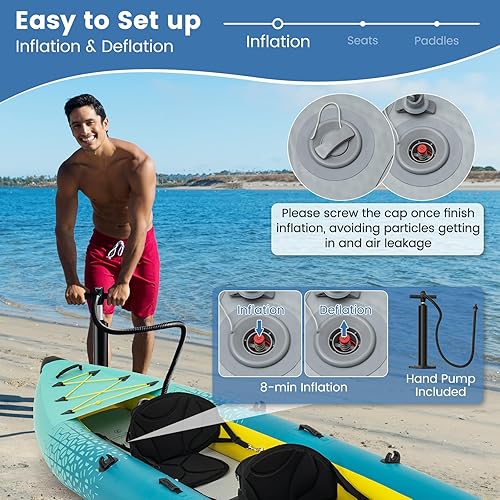 Vista 29 de S AFSTAR Kayak inflable, canoa para 2 personas con capacidad de 507 libras, suelo de puntadas, todos los accesorios y bolsa de transporte, kayak