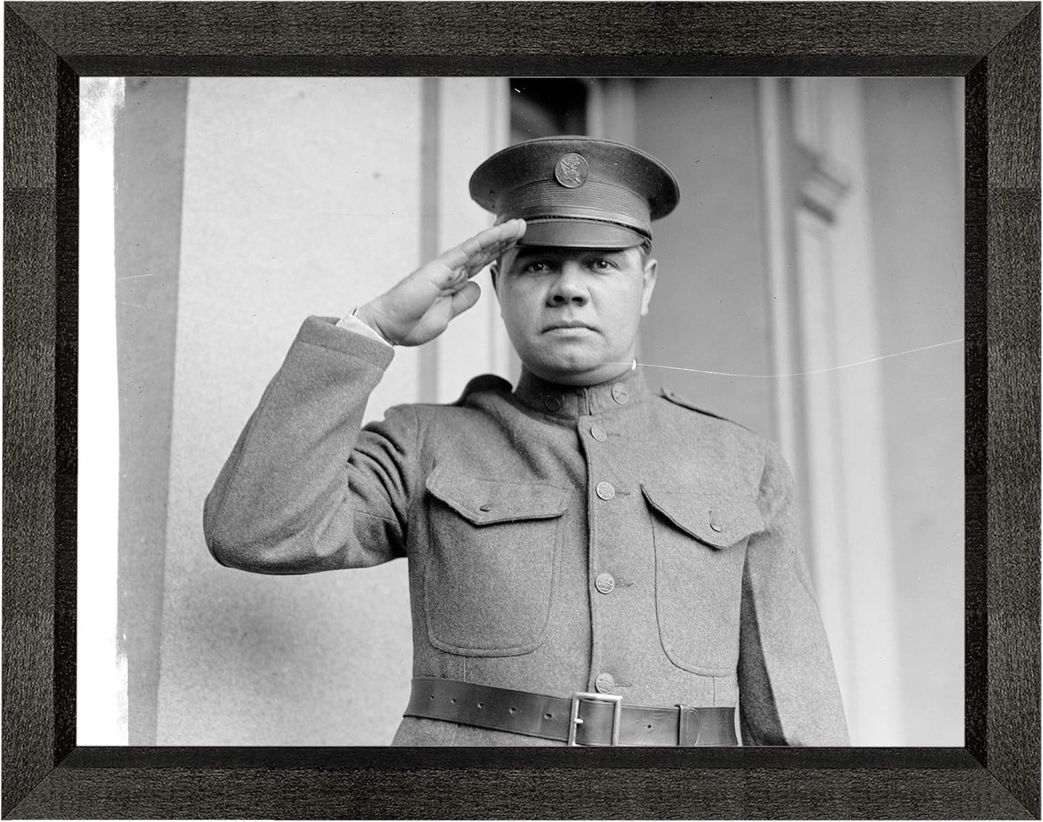 Babe Ruth in military uniform Photograph in a Black Beveled Frame - Historical Artwork from 1924 - (5" x 7") - Matte