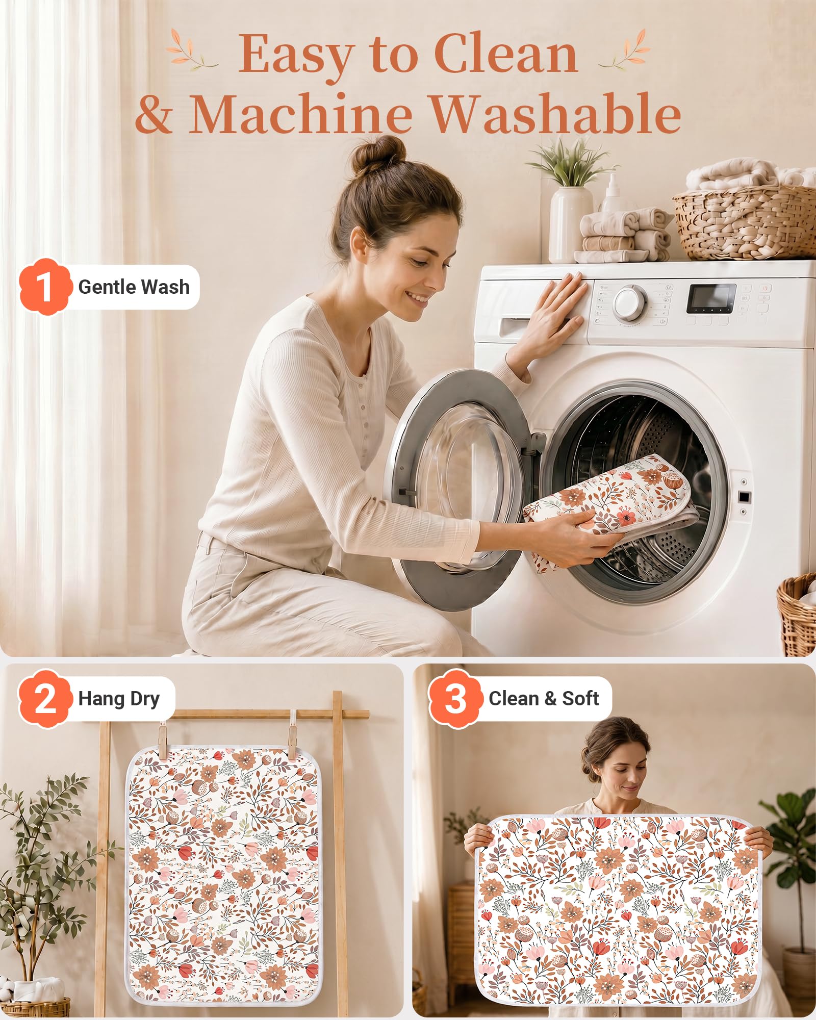 Cambiador de pañales para bebé, tapete de cambio de flores, almohadilla de cambio impermeable de 3 capas, tapete plegable absorbente para mujeres, almohadillas reutilizables para incontinencia para