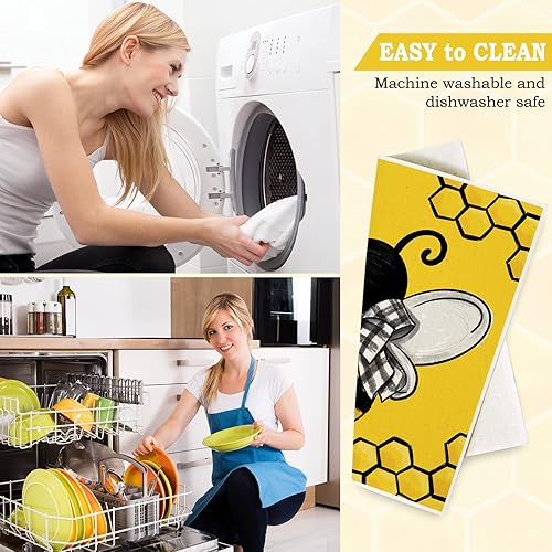 Miniatura 5 de AnyDesign Paños de cocina reutilizables de abeja sueca, abeja, abeja, feliz, algodón absorbente, paño de limpieza para primavera y verano, toallas