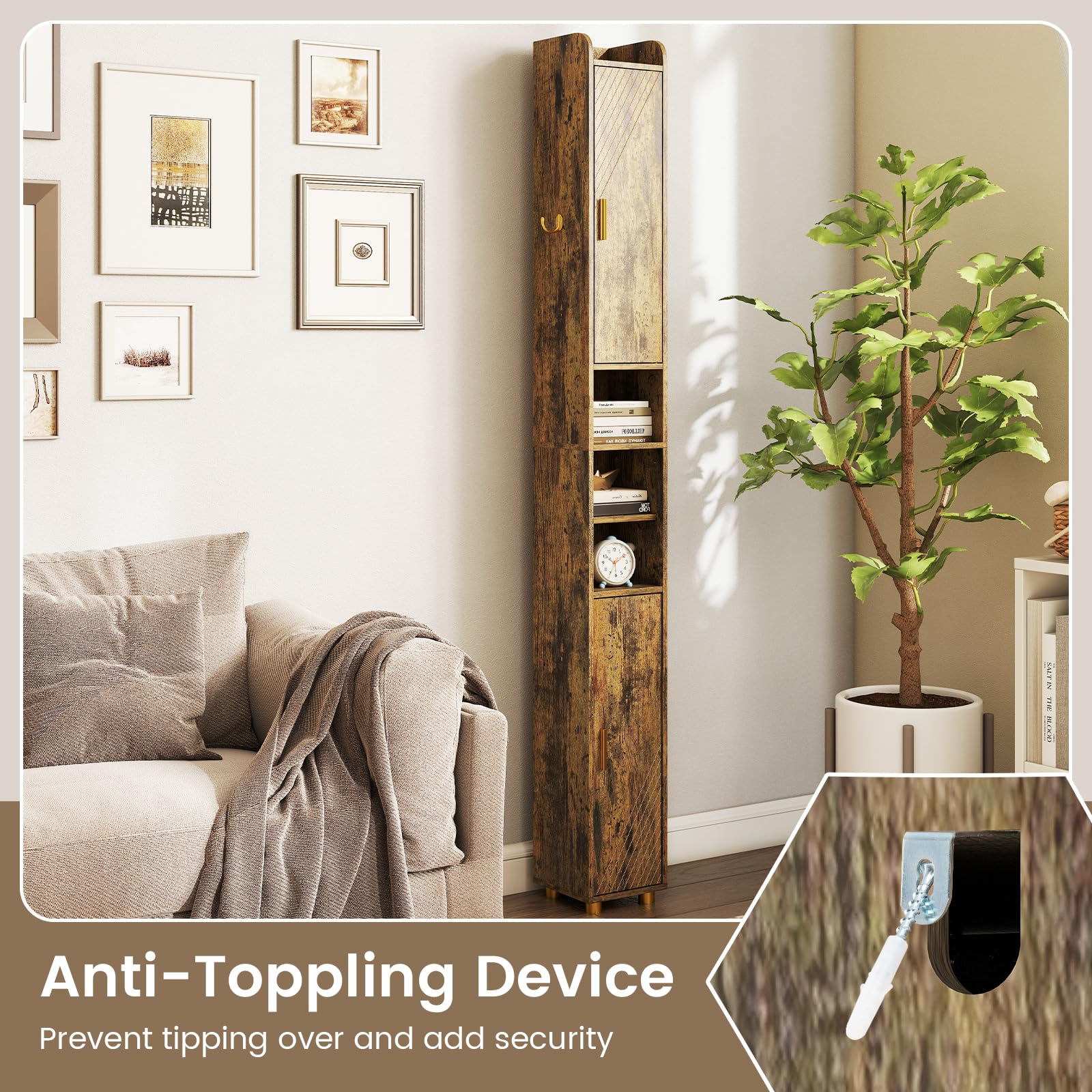 GIANTEX Armoire De Salle De Bain 179 Cm - Armoire Haute