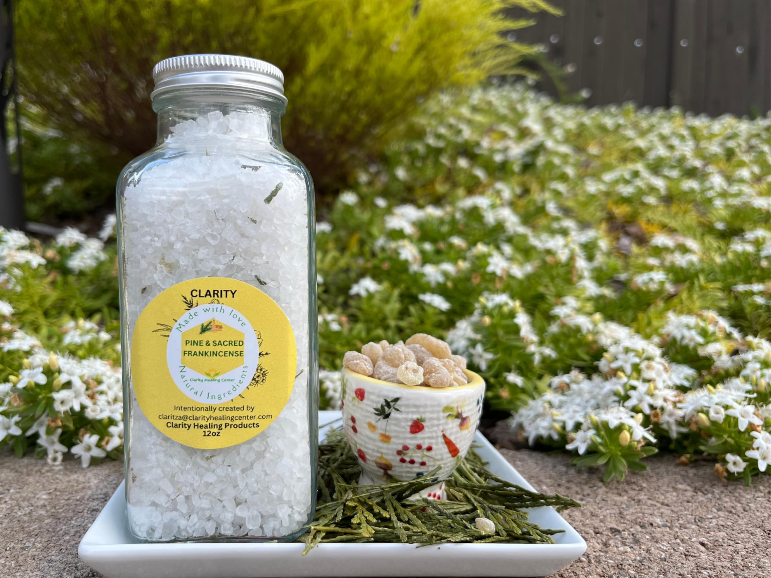 Botanical Bath Healing Salts: Premiun Nourishing Bath soak for deep Relaxation. Made with Organic Plants- Aromatic Oils- Rich Minerals. Promotes Overall Well-Being. (Sacred Frankincense, Pine), Clear