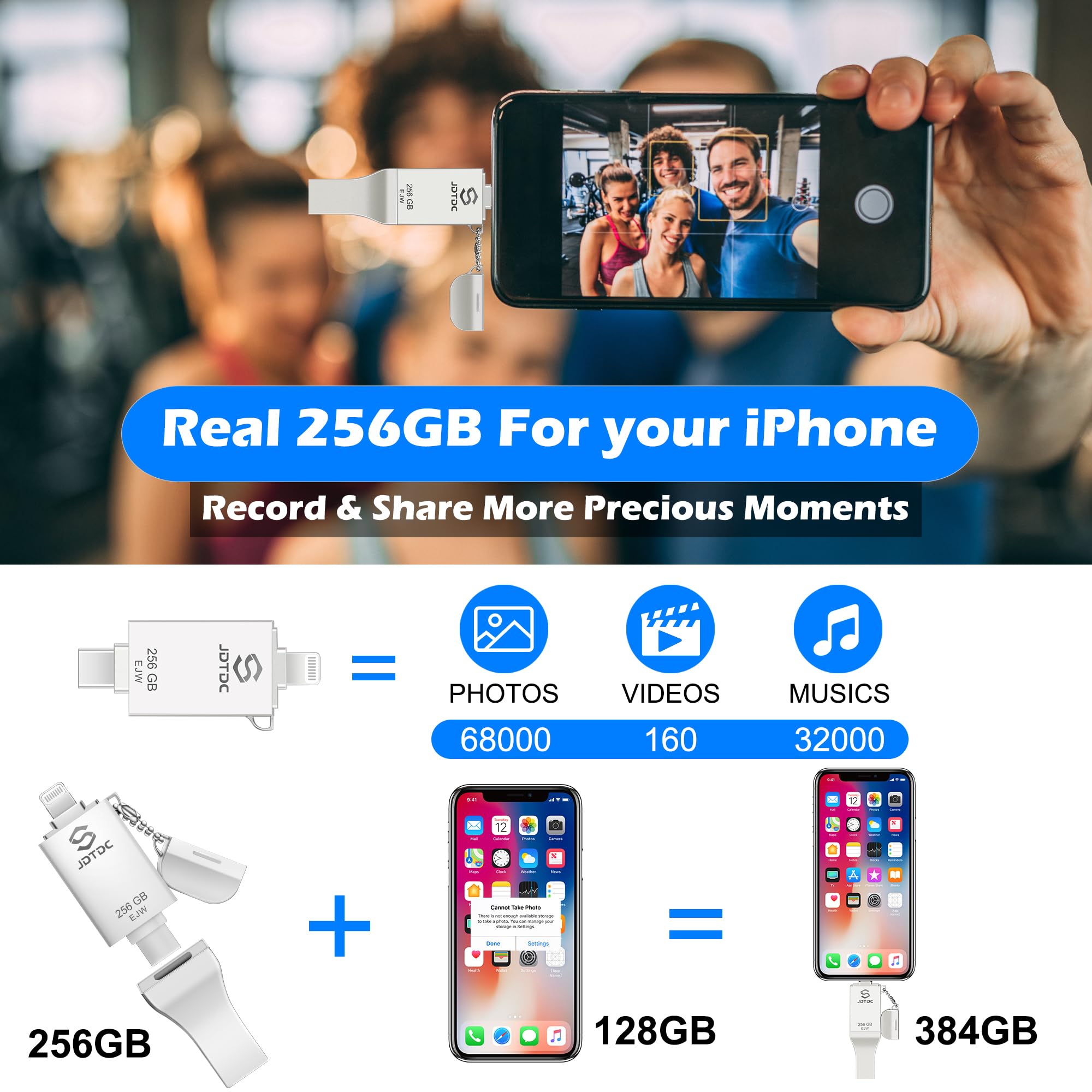 コンピュータ・IT iPhone Genuine 256GB Real Capacity Apple MFi Certified iPhone-Photo-Stick