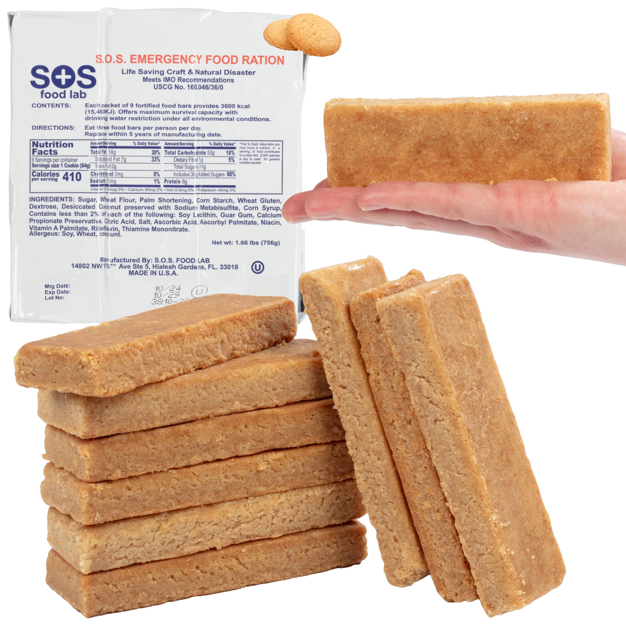 SOS Food Lab - Barra de alimentos de emergencia - Ración de 3600 calorías (galletas de mantequilla) - Suministro listo para comer para 3 días/72 horas para acampar, senderismo, preparación para