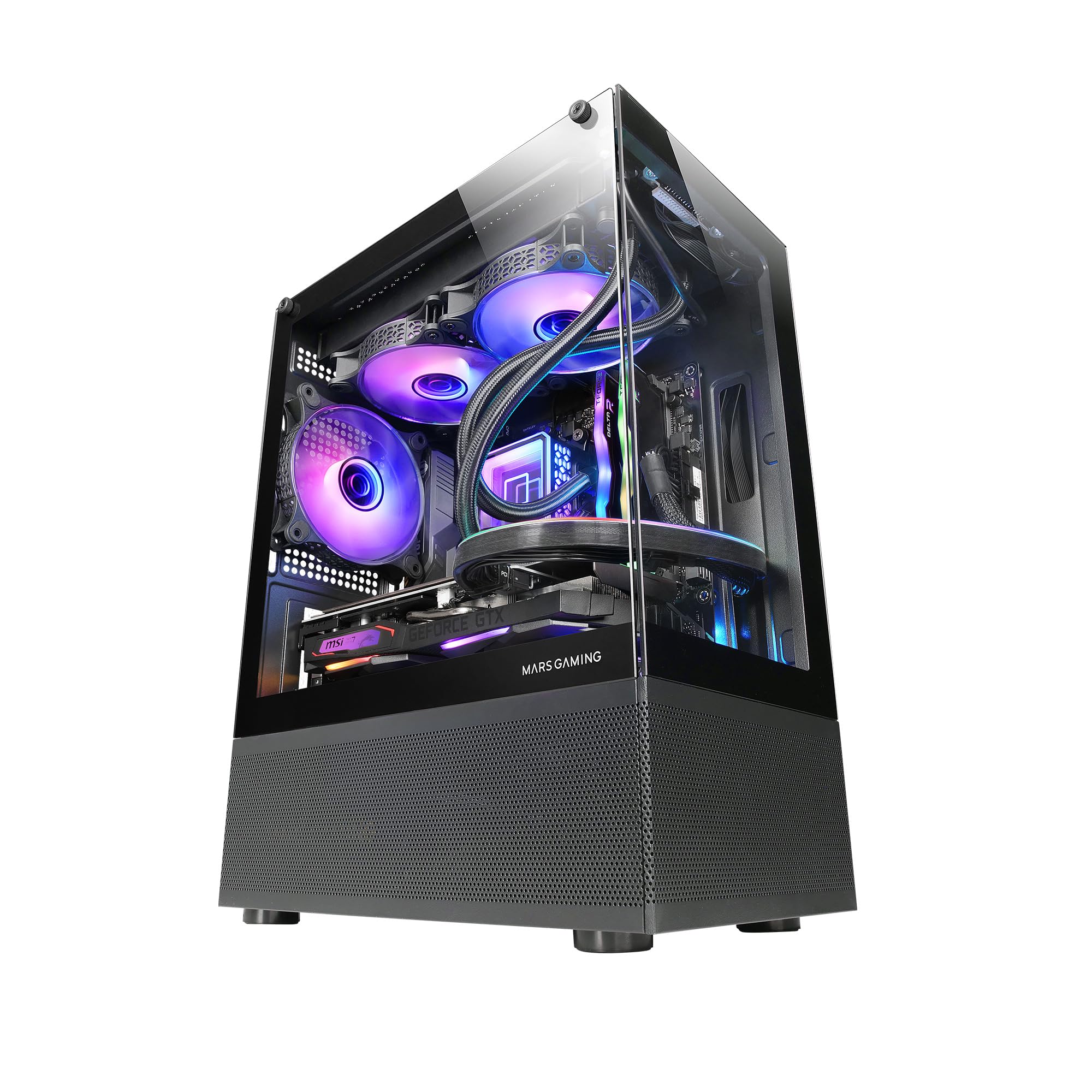 Mars Gaming MC-SE, Case PC Micro-ATX, Pannelli Frontali e Laterali Vetro Senza Cornice, Design Tecnologia AirTech Mesh, Mini Tower Gaming Doppia Camera, Supporto Raffreddamento a Liquido, Nero