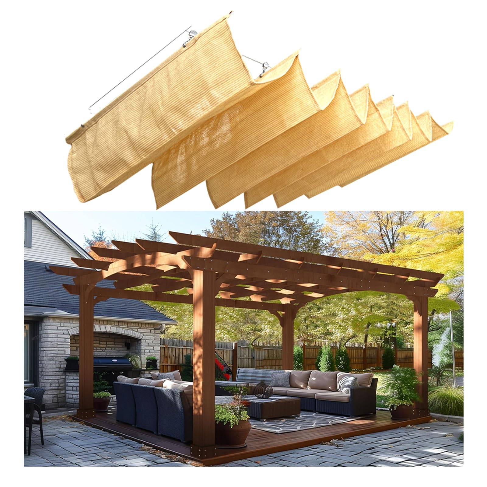 Voile d'ombrage rétractable ondulé l 0,8 x L 3 m à vagues pour patio