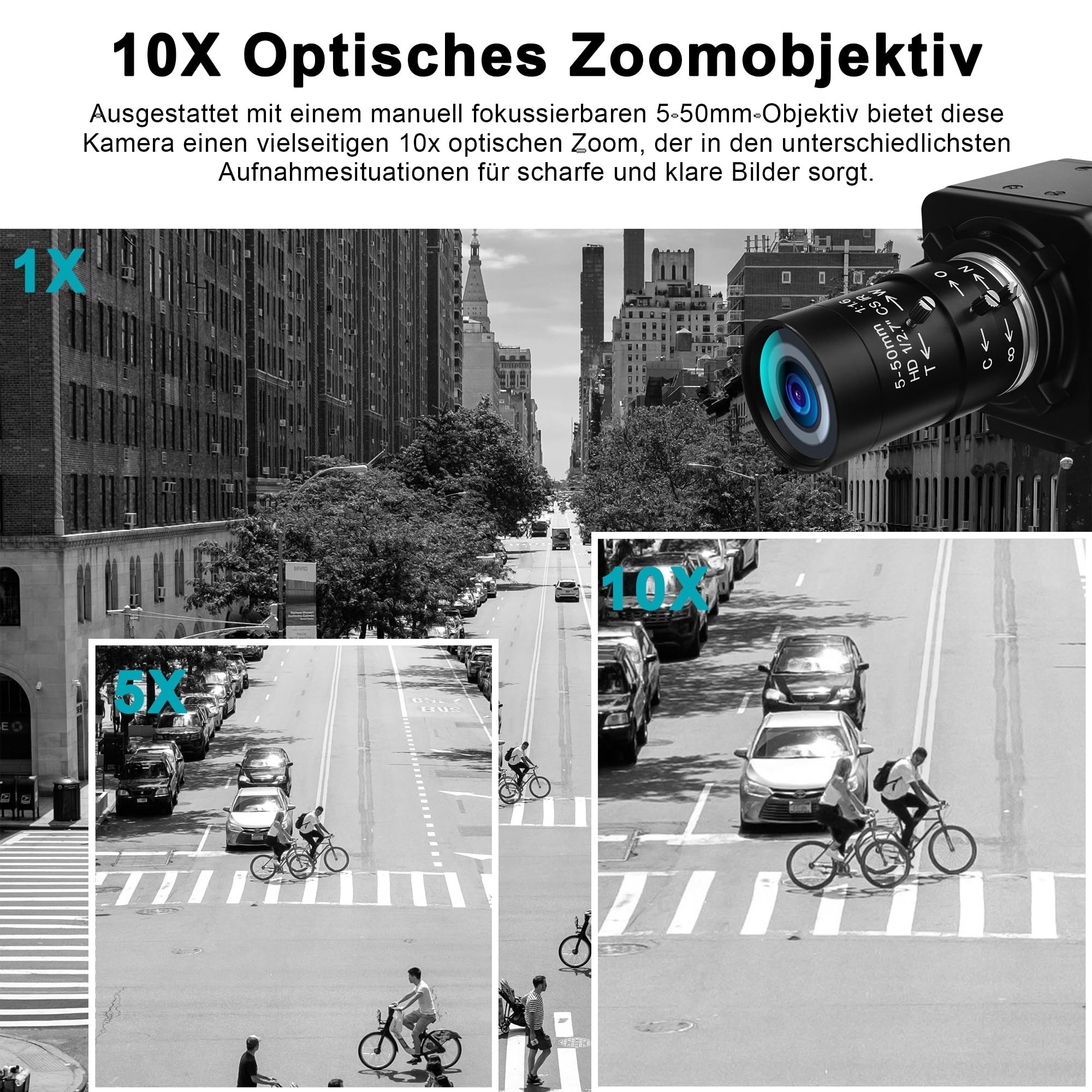 Monochrome USB Kamera mit Globalverschluss | 800P 120FPS ultraschnell, 5–50 mm CS Objektiv mit manuellem Fokus, Plug & Play für Motion Capture,kompatibel mit Raspberry Pi