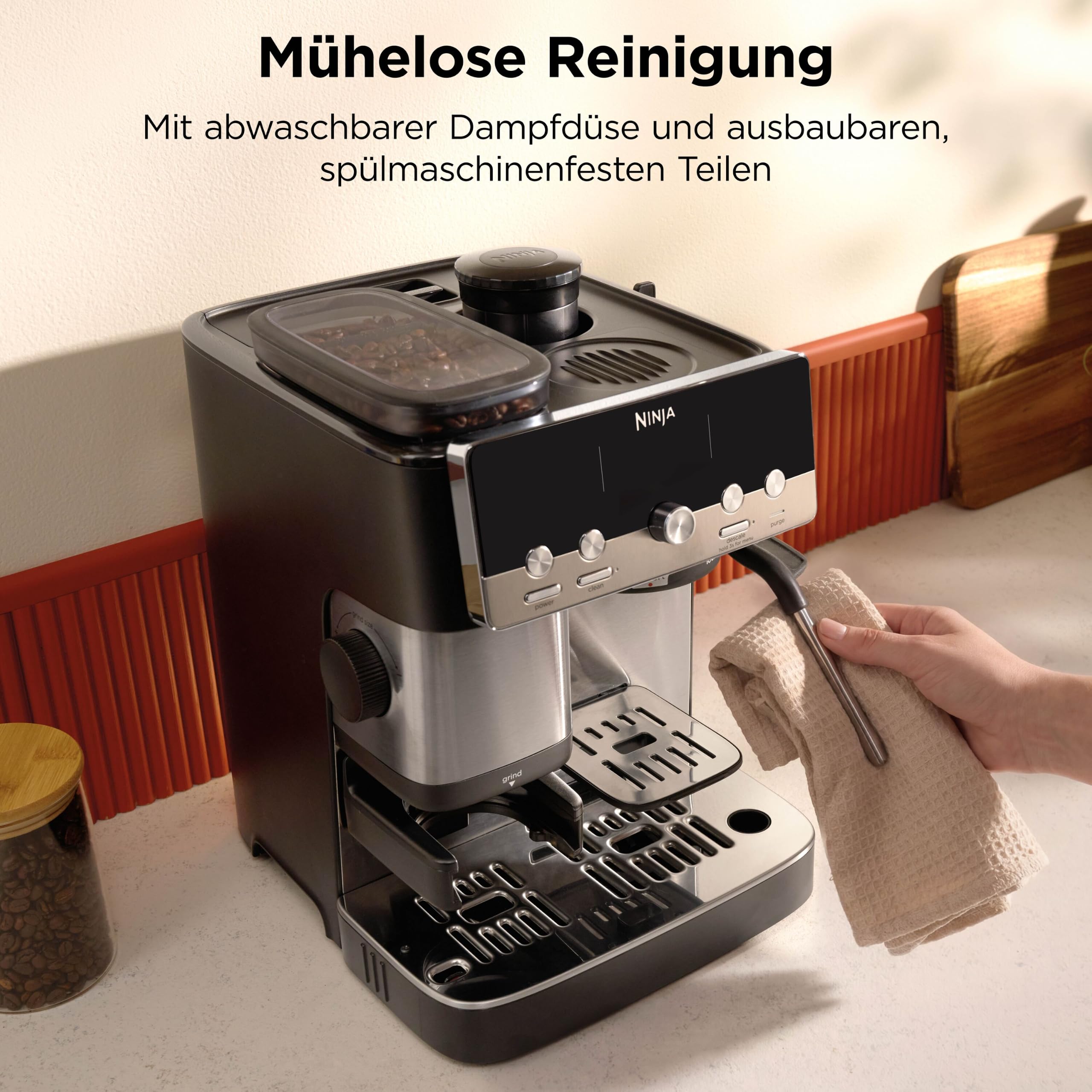 Ninja Luxe Café Mini 2-in-1-Espresso- und Filterkaffeemaschine mit integriertem Mahlwerk und manuellem Milchaufschäumer ES301EU