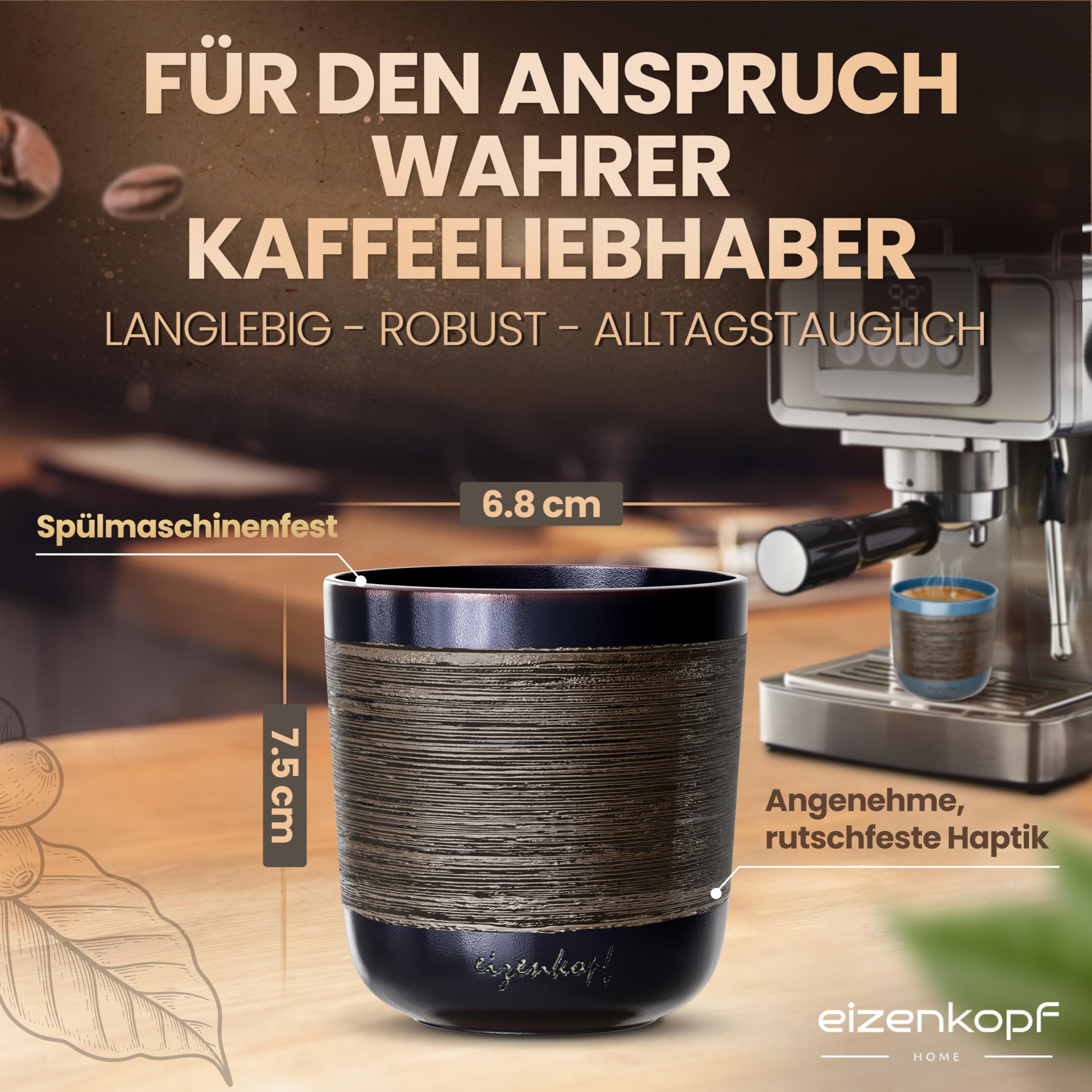 Design Espressotassen Set aus Handarbeit [4x160ml] für exklusiven Geschmack & Ihren individuellen Stil I Hochwertiges & robustes Espresso Tassen Set I Espressotassen dickwandig