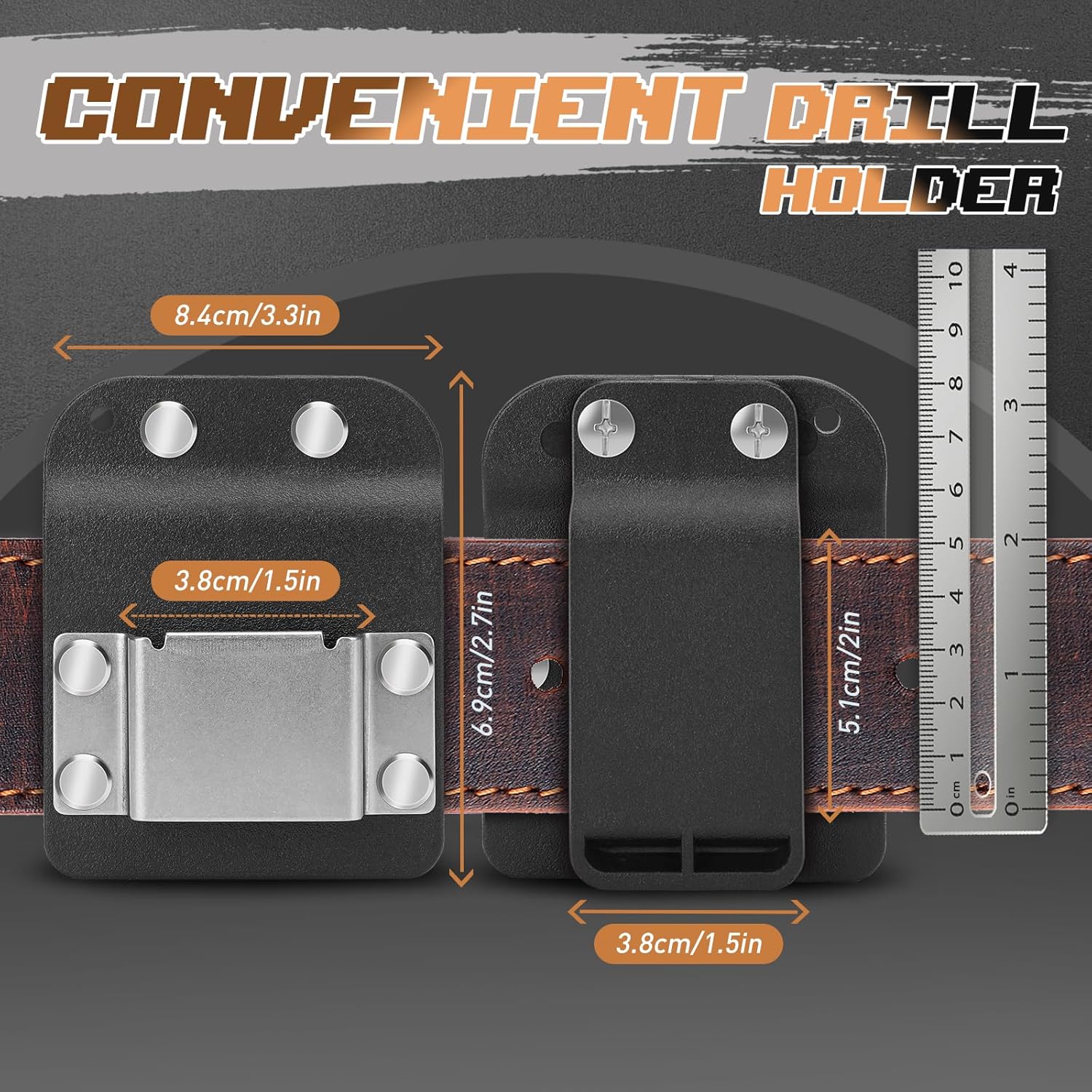 Tape Measure Holder for Belt 2 in, Drill Holder for Tool 1PCS, Tape Clip On Drill Hook for Cordless Impact Driver