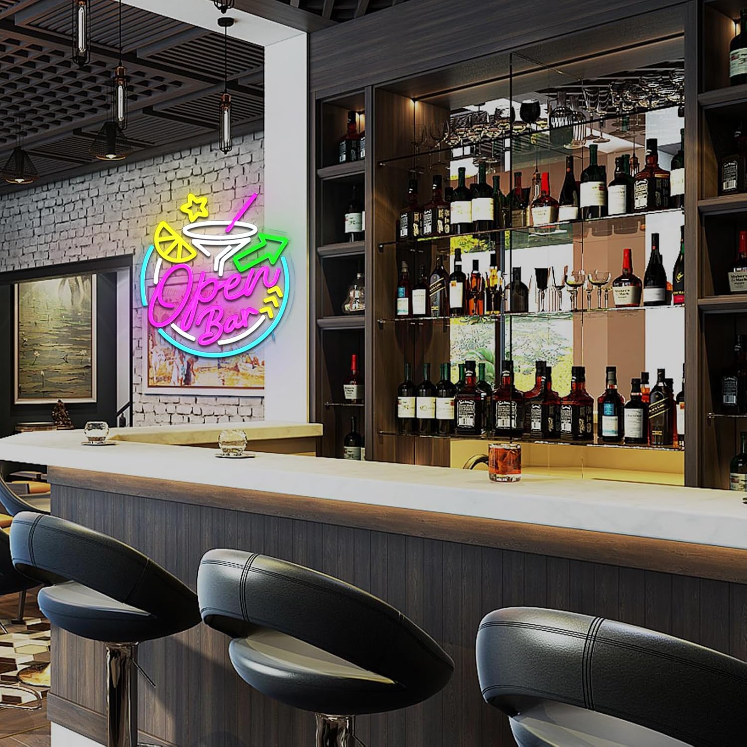 Open Bar Neon Sign for Wall Decor Dimmable 13.78" x 12.6" Led Open Sign for Cocktails Bar Neon Light for Business Home Pub Man Cave Beer Party Cocktail Club Shop Decoration