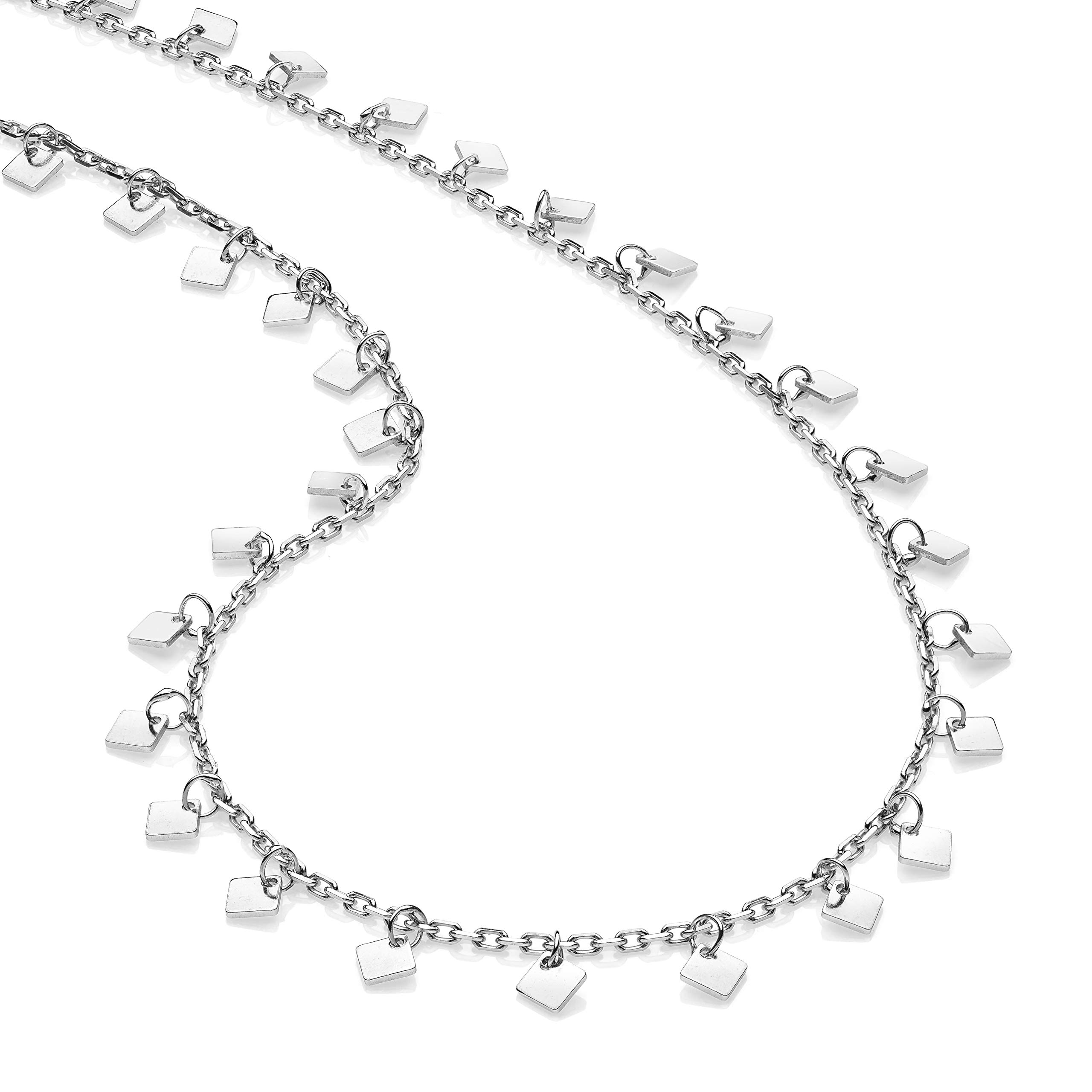 AKA Gioielli® - Collar Mujer Plata de Ley 925 Rodio con Pequeños Colgantes Cuadrados, Delicado Collar para Chica