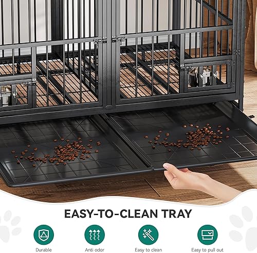 Miniatura 6 de YITAHOME Jaula para perros resistente de 37.5 pulgadas con divisor extraíble, diseño de puertas dobles y cerraduras, jaula grande para perros