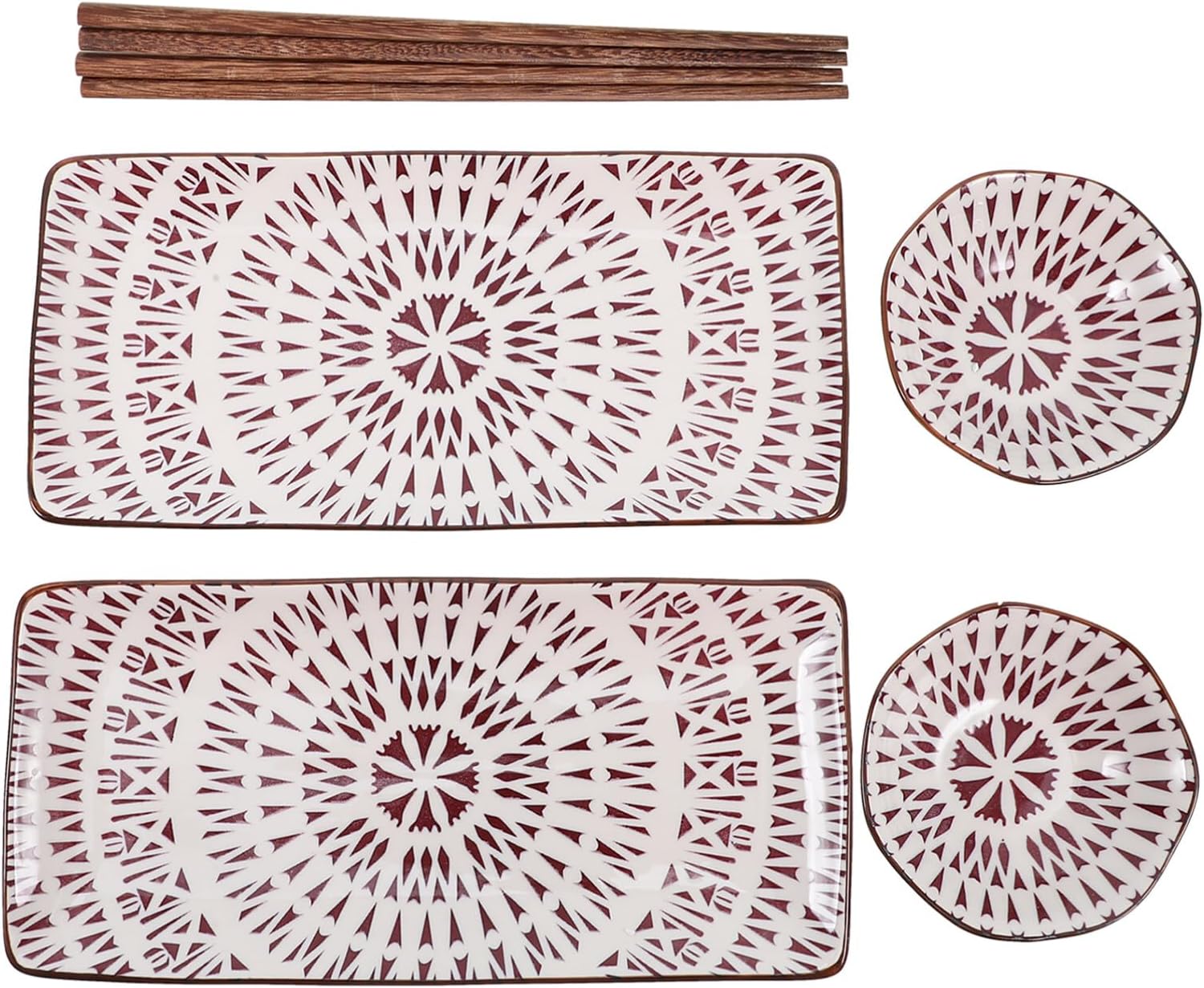 Cabilock 2sets Ceramic Sushi Plate Elegant Serving Plates Soy Sauce Dishes Chopsticks for Sushi Sashimi Snacks Salads Stylish Japanese Dinnerware for Entertaining