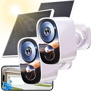 2K/3MP Überwachungskamera Aussen Akku Solar, Kostenloser Cloud-Speicher, 2.4G-5G GHz WLAN Kabellose Überwachungskamera außen mit 2-Wege Audio, Bewegungserkennung, Farbige Nachtsicht, IP66, 2pcs
