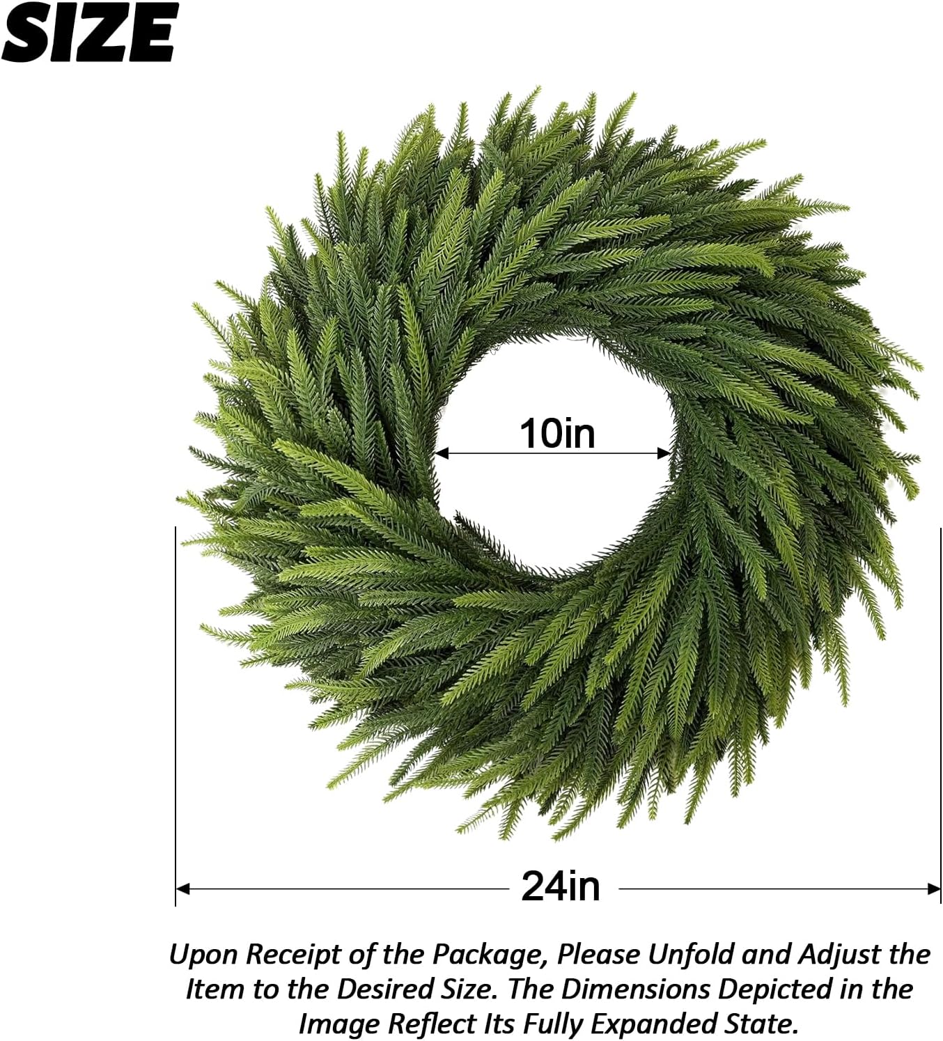 24" Norfolk Pine Wreath, Artificial Christmas Wreaths Real Touch Pine Wreath for Front Door, Wall, Windows, Home,Outdoor
