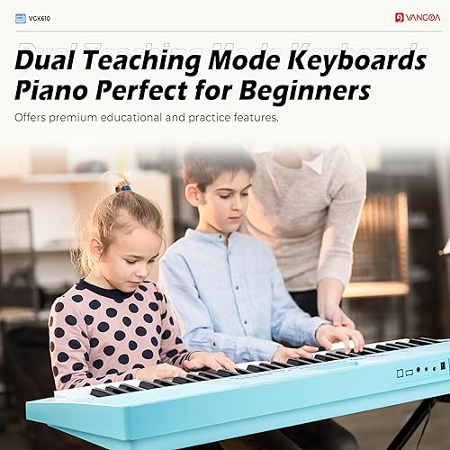 Miniatura 34 de Vangoa VGK611 - Teclado eléctrico para principiantes, teclado de música portátil de 61 teclas con mini teclas iluminadas, piano electrónico