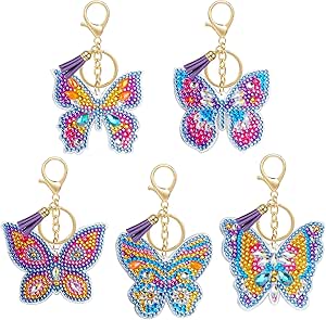 MWOOT 5 Stks 5D DIY Diamond Schilderen Sleutelhanger Kit,Schedel Patroon Dubbelzijdige Volledige Boor Diamant Strass Schilderen Sleutelhangers Hanger voor Vrouwen Tas Portemonnee Handtas Decor