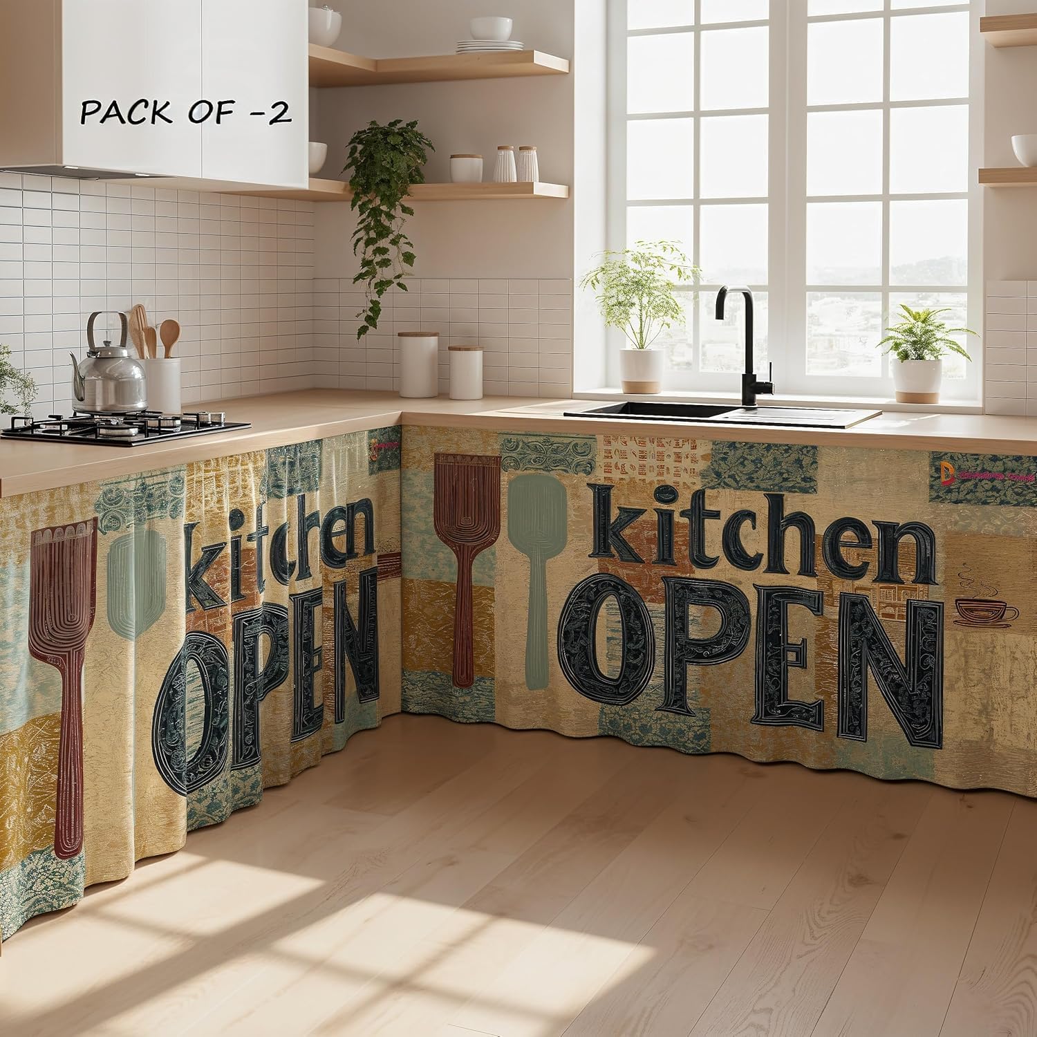 Printed Kitchen Sink Curtain, 150cm x 70cm, Polyester, Leaf Pattern, Light-filtering, Rod Pocket Top, Brown — Amazon image 12