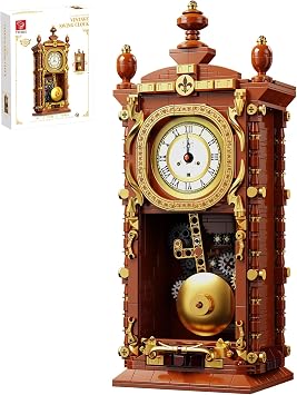 TYCOLE Vintage Pendulum Clock Building Block Set, Stem Toy with Real Clock Function and Linkable Mechanical Pendulum, Unique Home Decoration and Collectible for Adults&Kids 6+