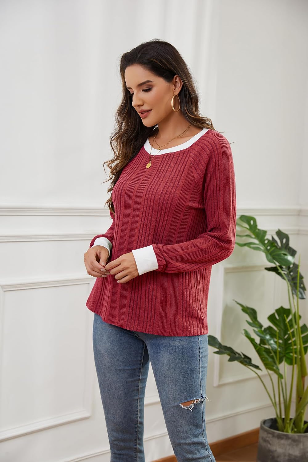 Long Sleeve Shirts for Women Crewneck Tunic Tops Business Casual Pullover Sweaters Trendy Fall Fashion Clothes 2025 - Image 5