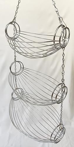 Miniatura 4 de Frutero de 3 niveles para cocina, organizador de almacenamiento de cocina colgante, diseño desmontable de alambre cromado con gancho de techo de