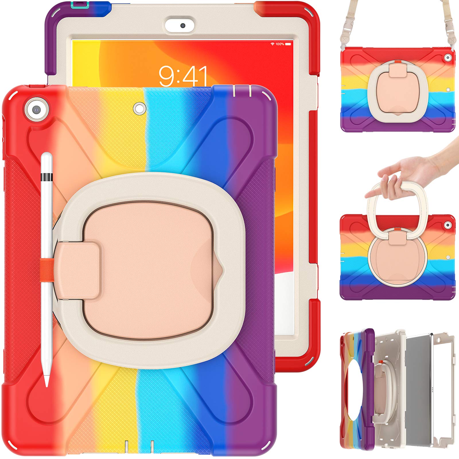Custodia Per IPad 10.2" Per Bambini (7ª E 8ª Gen, 2019/2020) - Resistente, Antiurto, Con Maniglia Girevole E Cavalletto, Rosa