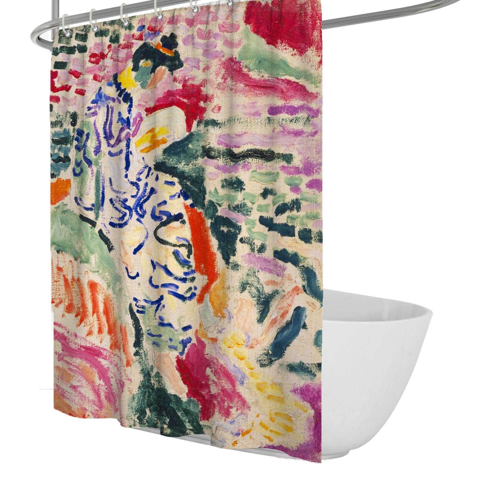 DINGSION Abstract Multicolour Aesthetic Design Shower Curtain Liner Henri Matisse Artwork Japanese Woman At the Seashore Bath Curtains Set W180xL240cm