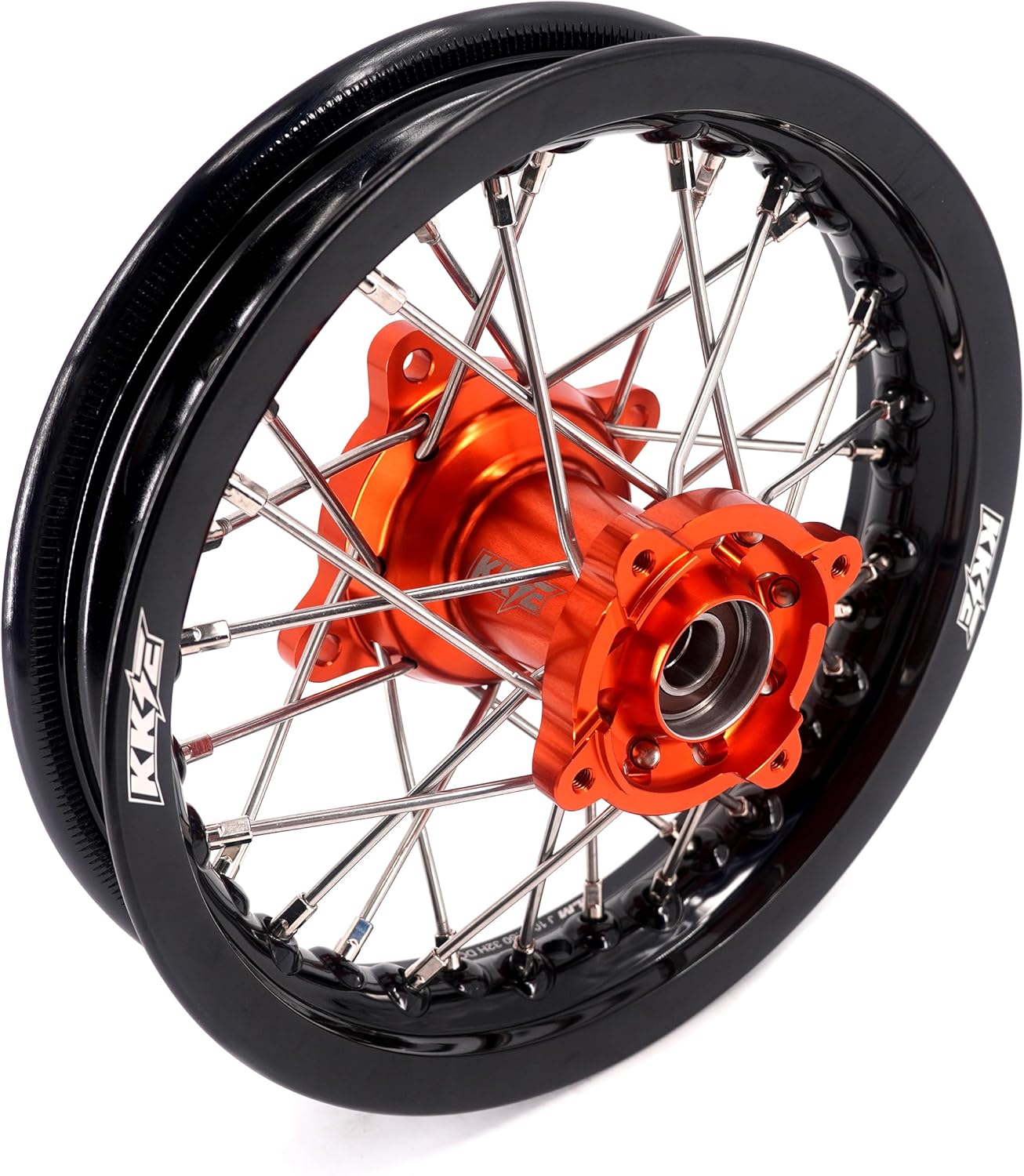 KKE 1.6 * 10"/1.6 * 10" Kid's Small Spoked Wheels Rims Set Compatible with KTM SX50 2014-2023 GAS GAS MC50 2021-2024 Mini Orange Hub