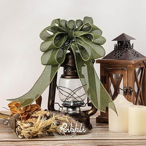 Miniatura 4 de Ribbli - Cinta de arpillera con borde de alambre de musgo oscuroverde salvia oscuro, 2-12 pulgadas x 10 yardas, cinta con borde de alambre verde