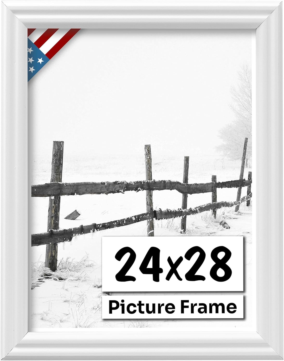 White 24x28 Picture Frame .75" Inch Wide - White Wall Decor Handmade Solid Wood Frames with Preinstalled Hangers and UV Blocking Plexiglass 28x24 Frame