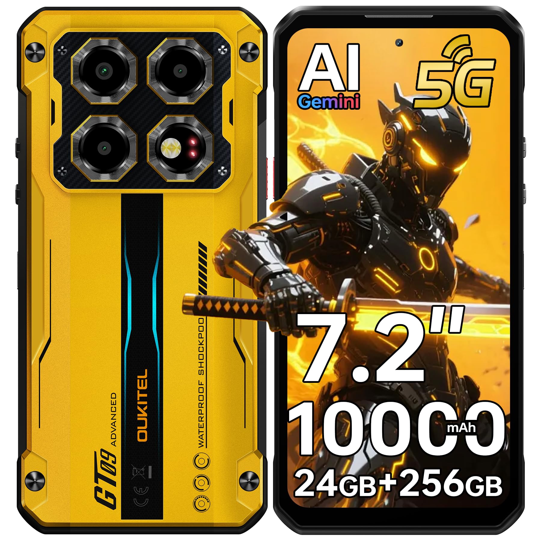 OUKITEL WP60 5G Rugged Phone Unlocked 7.2" Display, 24GB RAM+256GB ROM/TF 2TB, 10000mAh/33W Smartphone, 108MP Camera, IP68/IP69K Waterproof Phone, NFC