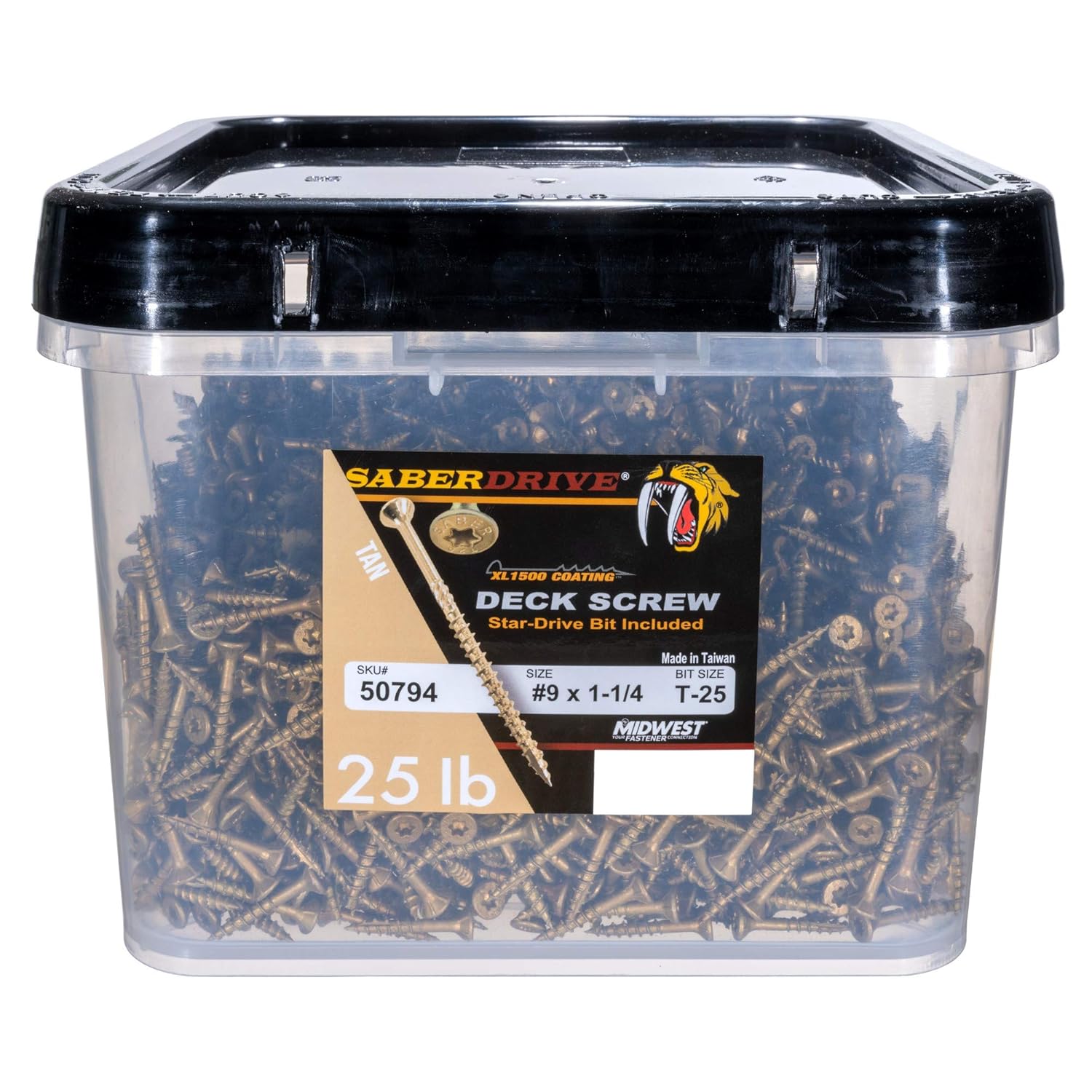 Tan XL1500 Coated Exterior Star Drive Multi-Purpose Deck Screws, 25lb, Approx. 4468 Pieces - #9 x 1-1/4" Screws with Protective Coating, Decking for Construction, Repair