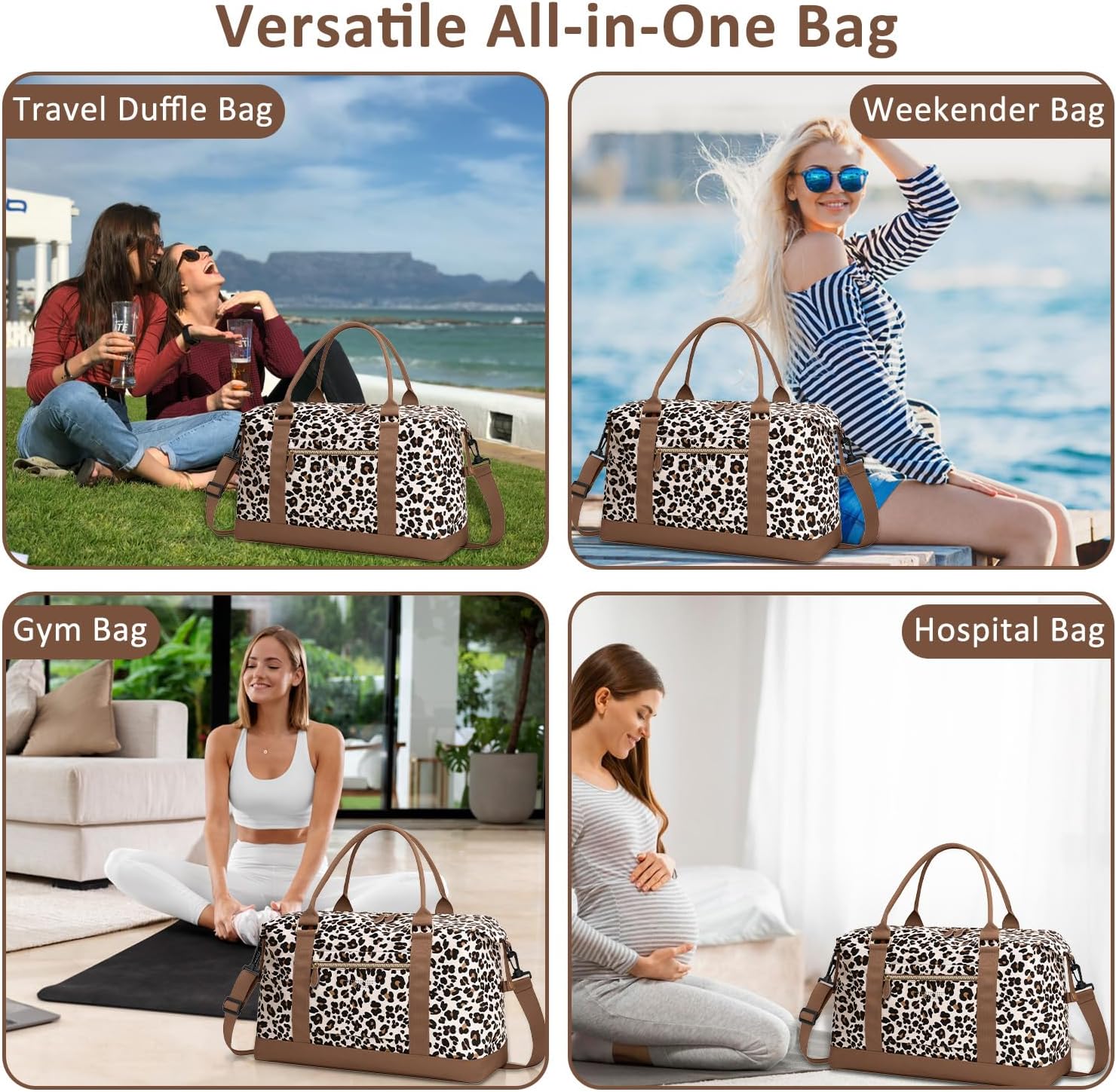 Travel Duffle Bag for Women, Weekender Bags, Hospital Bag for Labor Delivery, Lightweight Tote Duffel Overnight Bag with Luggage Sleeve, Airplane Travel Bags with Toiletry Bag,Large,Leopard - Image 6
