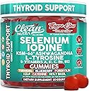 ThyroGlow Thyroid Support Gummies Selenium Iodine KSM 66 Ashwagandha L Tyrosine Vitamin D, C, B12, B6 Turmeric Blueberry Holy Basil Folate Bladderwrack by Clean Nutra
