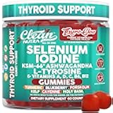 ThyroGlow Thyroid Support Gummies Selenium Iodine KSM 66 Ashwagandha L Tyrosine Vitamin D, C, B12, B6 Turmeric Blueberry Holy Basil Folate Bladderwrack by Clean Nutra