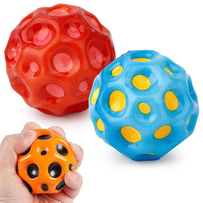 Zest 4 Toyz Bouncing Moon Ball for Kids with Soft Rubber Stress Ball Set Playground Toy Best Gift for Boys and Girl - Pack of 2 (Random Color)