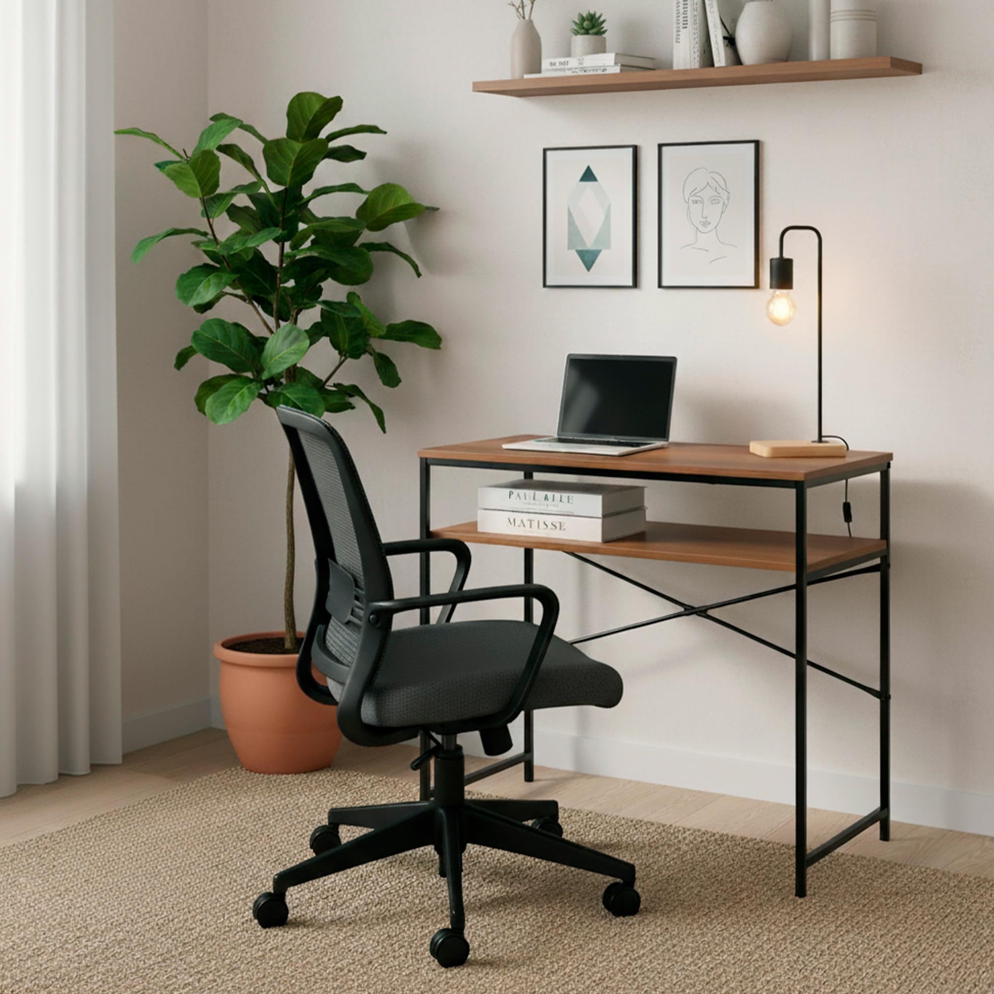 AKTIVE Max Home Scrivania rettangolare, 77x40x75 cm, Peso massimo 26 kg, Piano in legno, Struttura in acciaio nero, Ufficio e studio, Stile industriale, Scrivanie per computer, (18442)