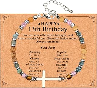 Dczosily Cross Bracelet for Women, Christian Gifts for Women,Confirmation Baptism Easter Gifts,13th Birthday Gifts for Daughter Sister Niece Friends on Birthday Christmas,Best Friend Birthday Gifts for Women (Cross-Happy 13th)