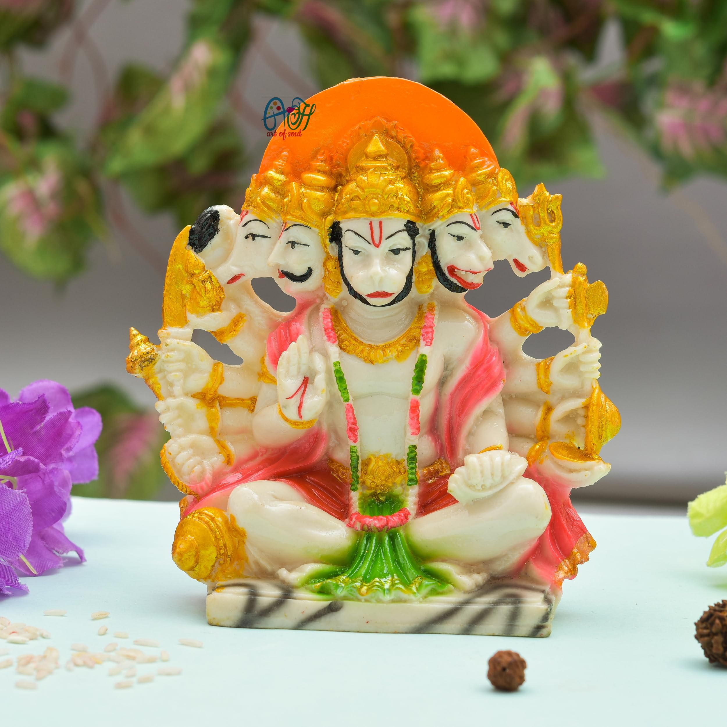 Archna Handicraft Polyresin Panchmukhi Hanuman Ji Murti Statue for Pooja Figurines Sculpture Bajrang Bali Idol (6 x 5 Inches, 180 Gram) - Image 2 thumbnail