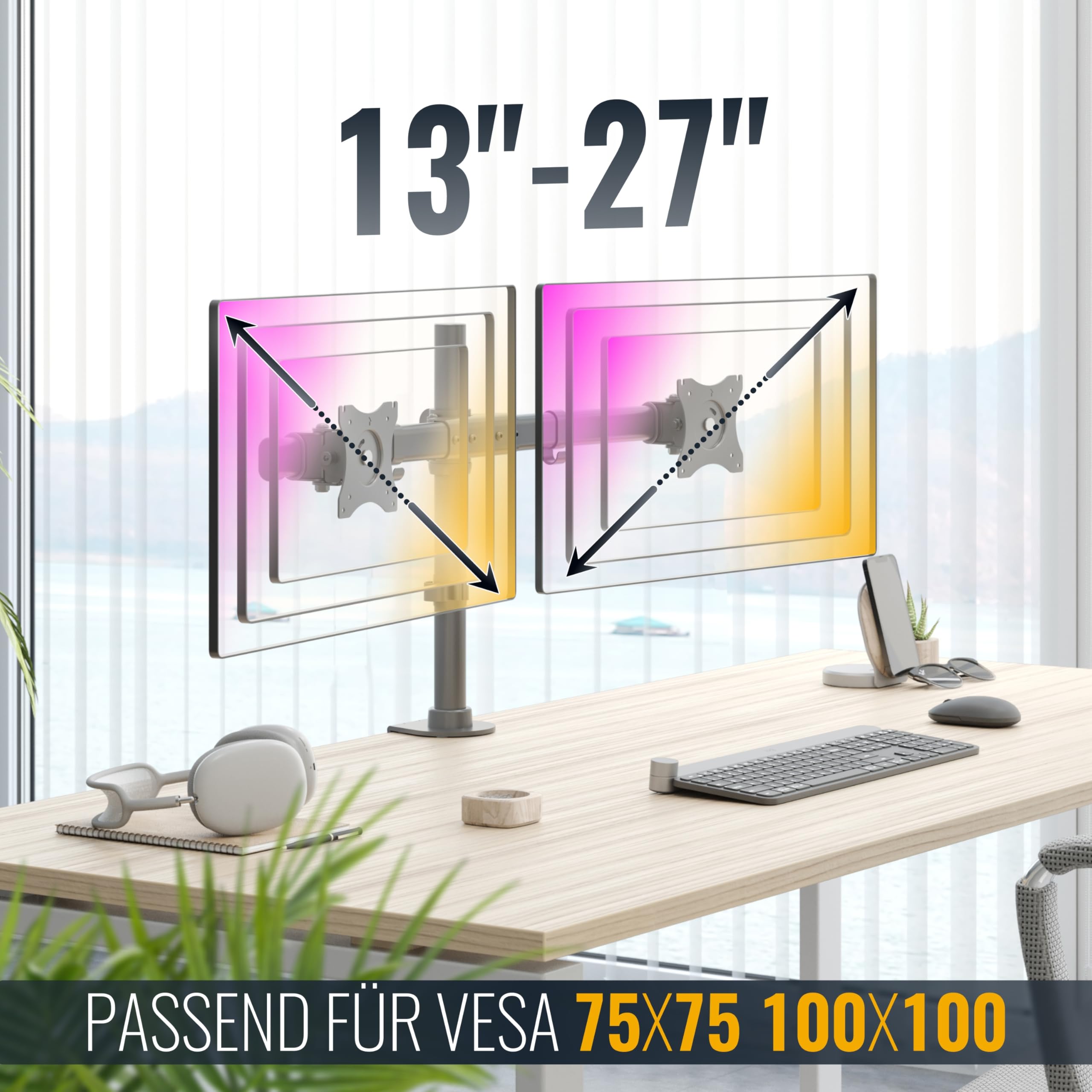 Ricoo Monitor Halterung 2 Monitore Bildschirmhalterung Dual Monitor-Arm Monitorhalterung Ständer Arme für 13-27 Zoll Computermonitore PC Gaming Bildschirm TS7811 Stand Tischhalterung Monitor-Halter – Bild 5