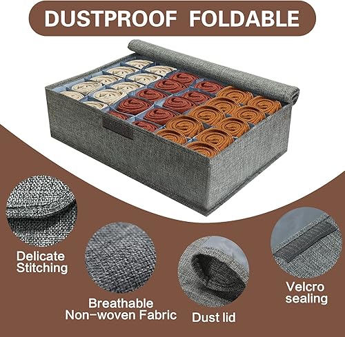Miniatura 10 de Organizador de cajones para calcetines, 1 paquete de organizador de calcetines con tapa, organizador plegable de 30 celdas, organizador de armario,