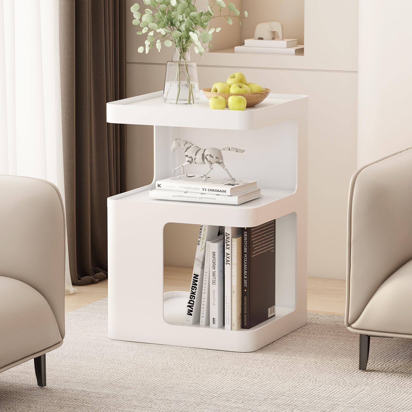 Amazon.com: Off-White Modern Side Table with Storage, Metal End