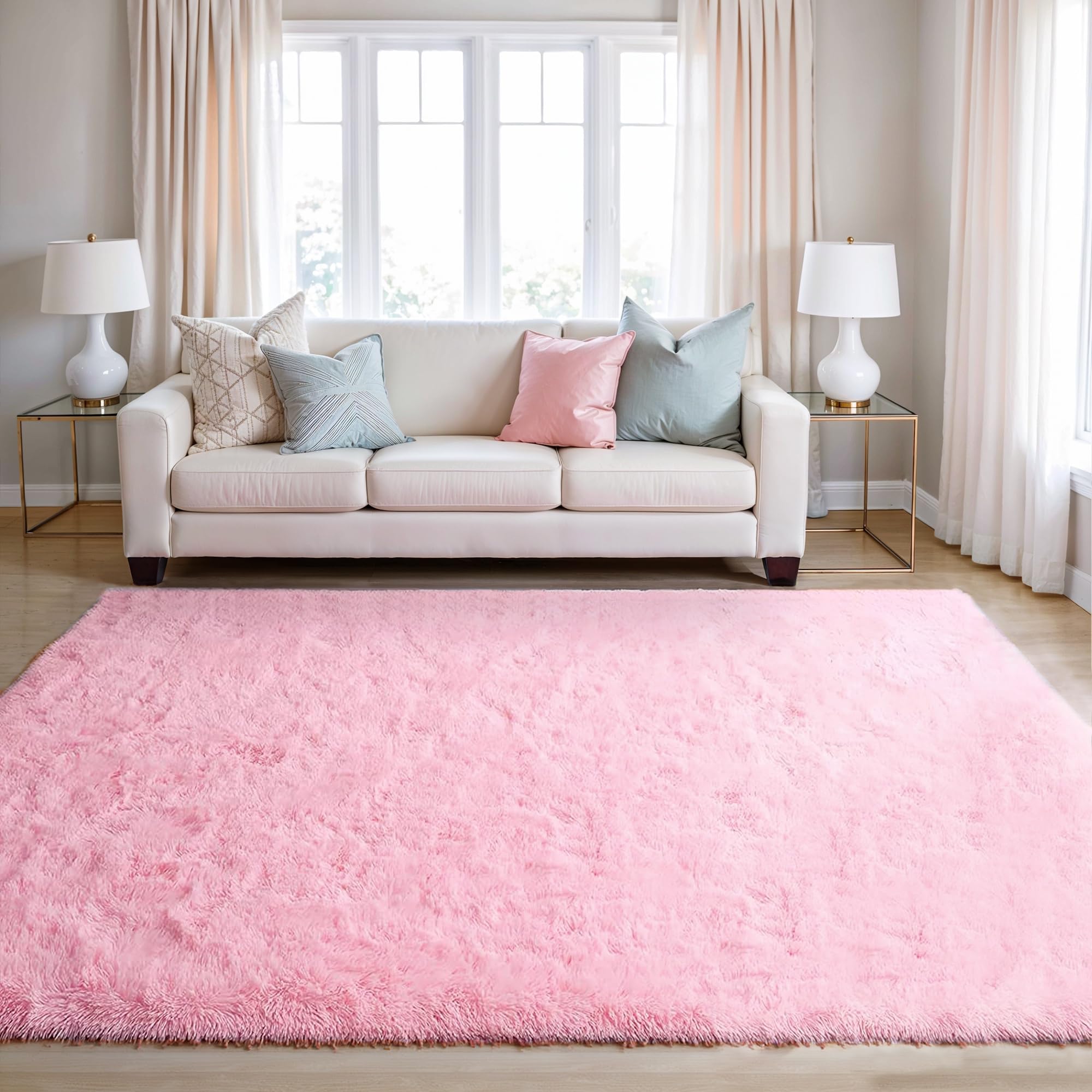 BEIMO Soft Fluffy Rugs for Bedrooms 120x170cm, Super Plush Shaggy Solid Pink Area Rug, Fluffy Faux Fur Carpets